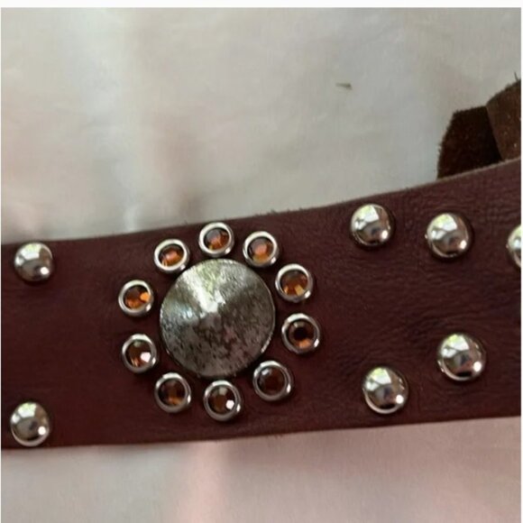 Brown Studded Leather Belt with Decorative Buckle - Unbranded main image 5